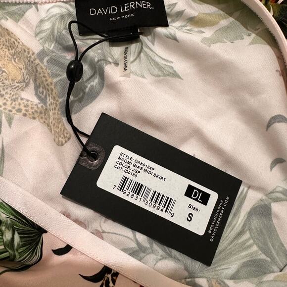 David Lerner Naomi Bias Midi Skirt Petal Pink Floral Cheetah Satin Slip Skirt, S - Picture 2 of 6